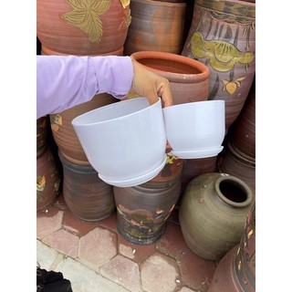 Chậu nhựa tròn giả sứ