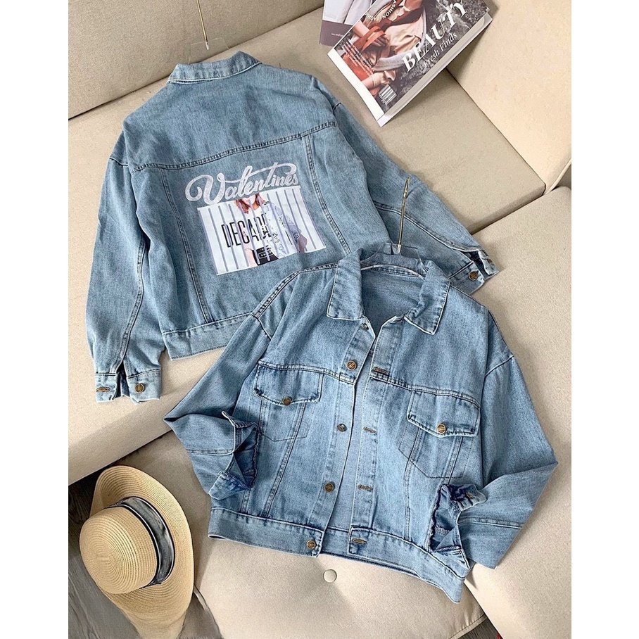 Áo Khoác Jeans Nữ Valentin Hình Cô Gái Dài Tay dưới 65kg - Áo Sơ Mi Bò Nữ-G0220