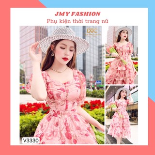 V3330 Váy voan hoa hồng [DVC&ACC] váy đầm voan hoa 3 tầng tươi sáng