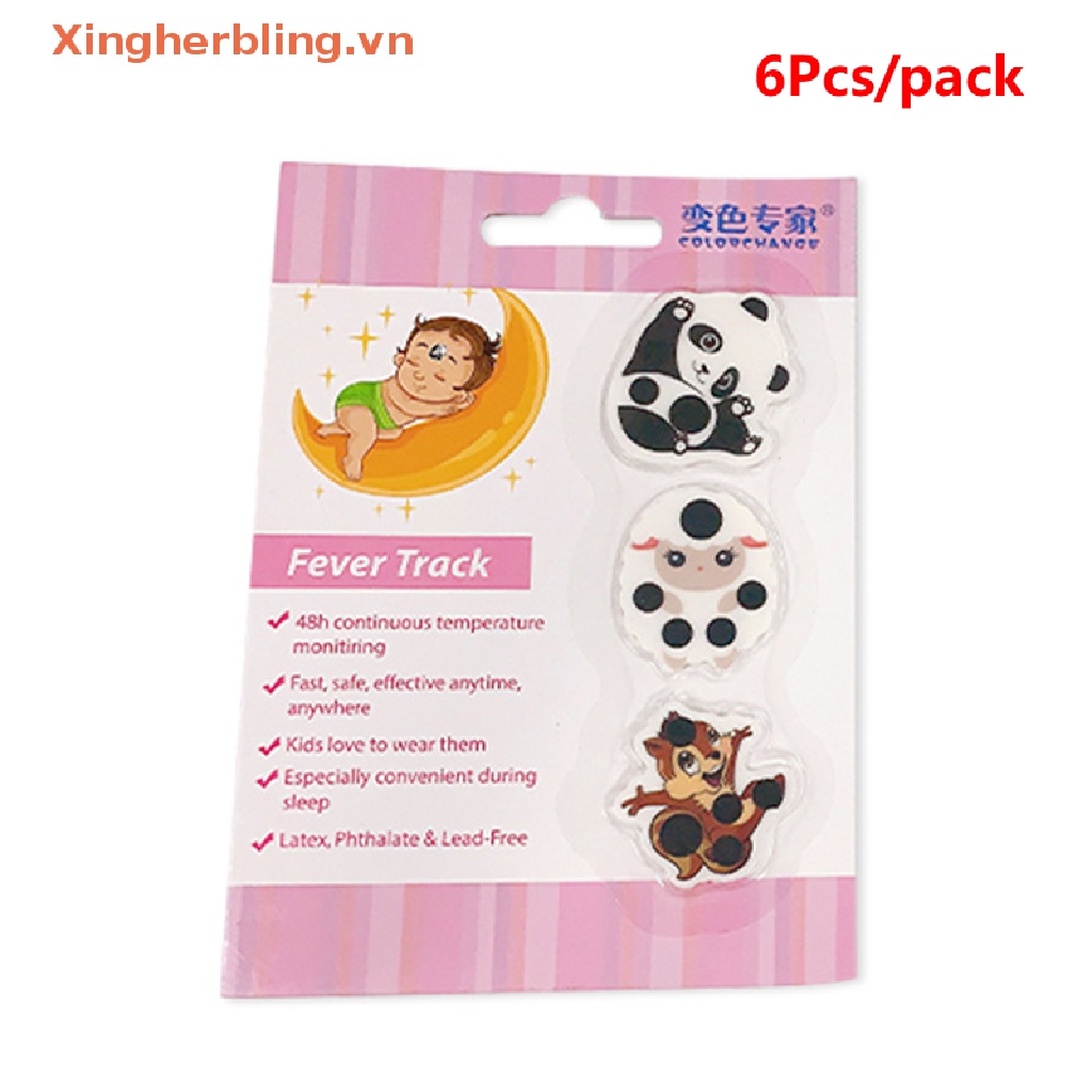 Bộ 6 Miếng Dán Nhiệt Kế Đo Nhiệt Độ Trán Kiểu Dáng Hoạt Hình Dễ Thương