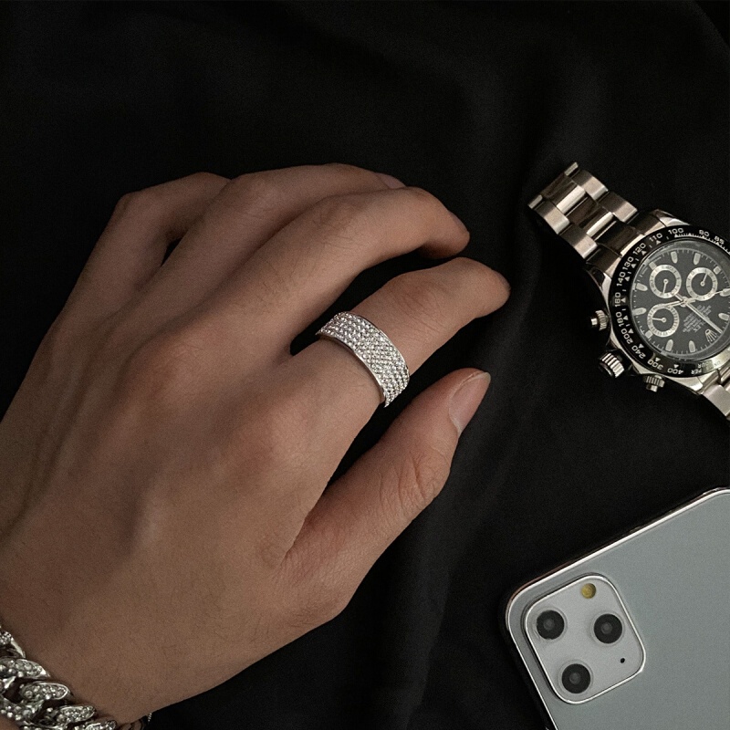 Nhẫn Kim Cương Bằng Thép Không Gỉ Không Phai Màu Phong Cách Hip Hop Cho Nam Và Nữ