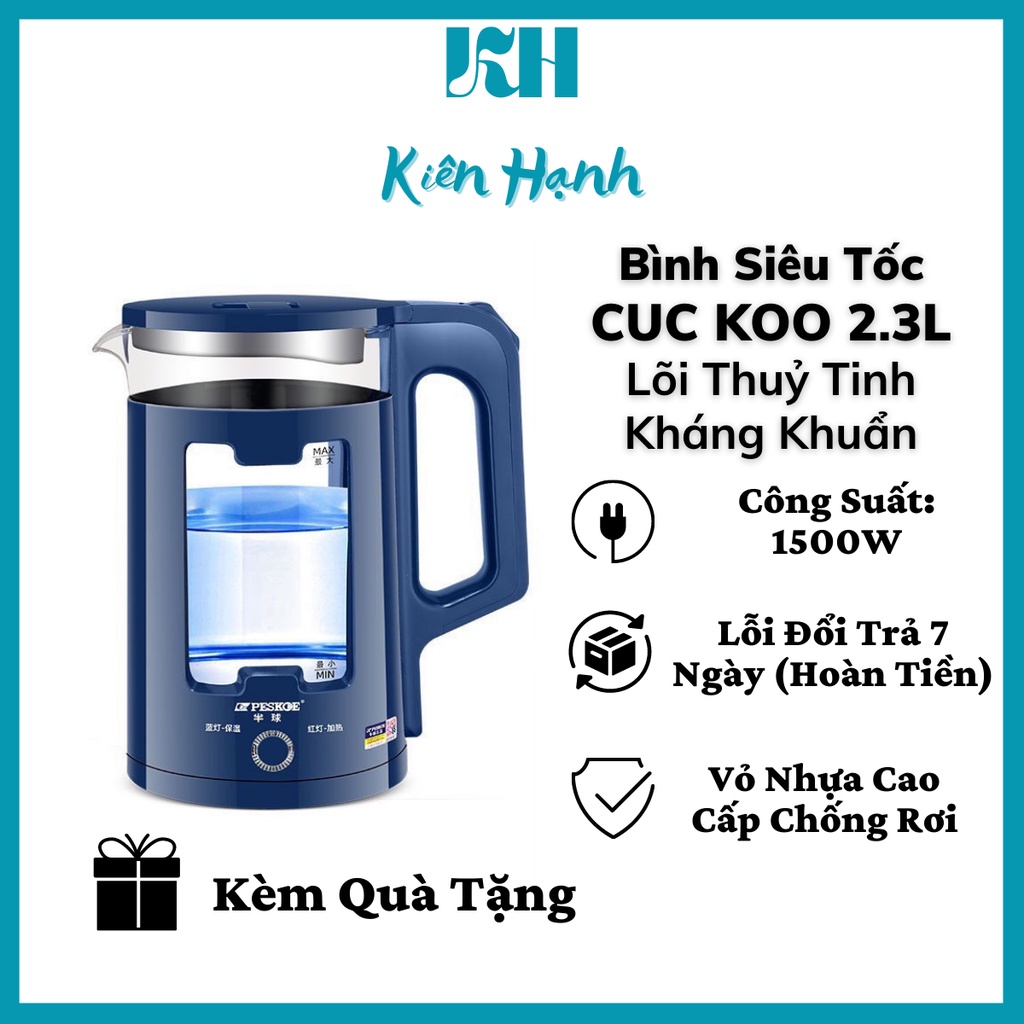 (Chính Hãng) Ấm Siêu Tốc cuckoo Thủy Tinh - Ấm Đun Nước Siêu Nhanh Công Suất Lớn 1500W - Dung Tích 2.3L - KH