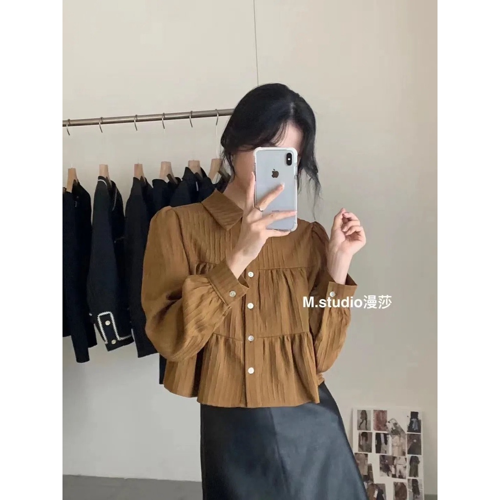 Áo Sơ Mi Nữ Tay Dài Cổ Búp Bê Đơn Giản Phong Cách Hàn Quốc Thời Trang Mới