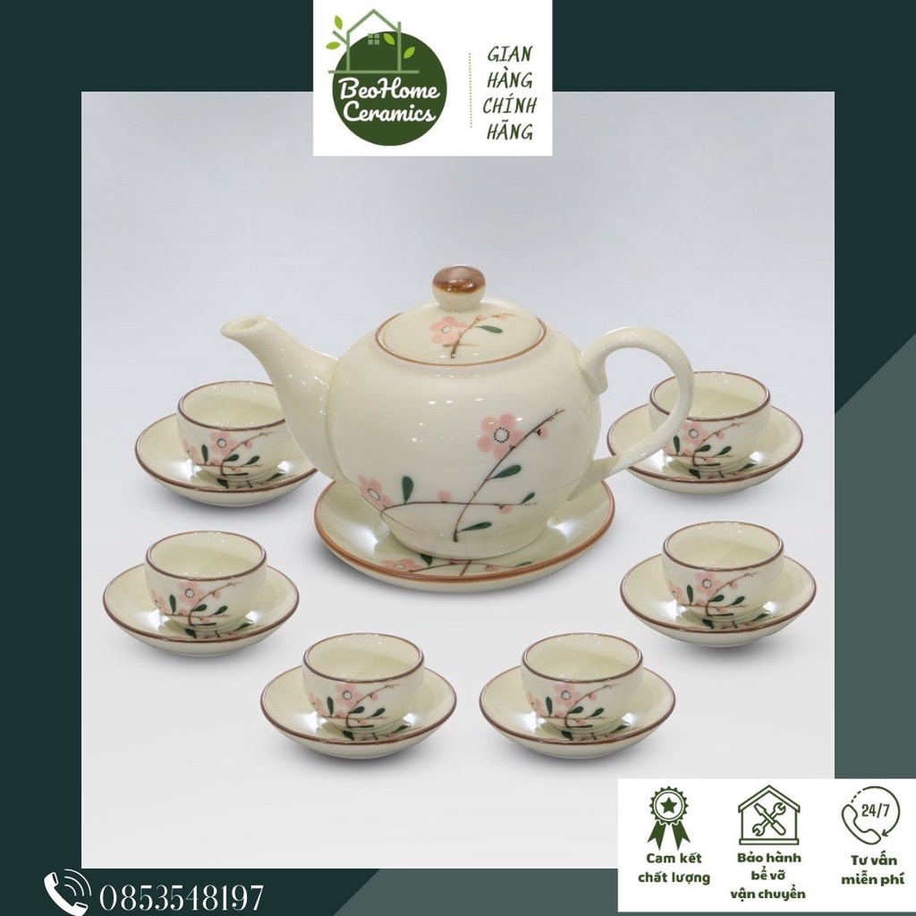 Ấm Chén Bộ Ấm Trà Bộ Ấm Chén Sứ Men Kem Hoạ Tiết Vẽ Tay Tách Trà Gốm Sứ Bát Tràng Cao Cấp Nhiều Mẫu