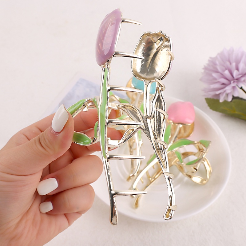 Kẹp Tóc Hình Hoa Tulip Bằng Kim Loại Phong Cách Hàn Quốc Tinh Tế Thời Trang Cho Nữ