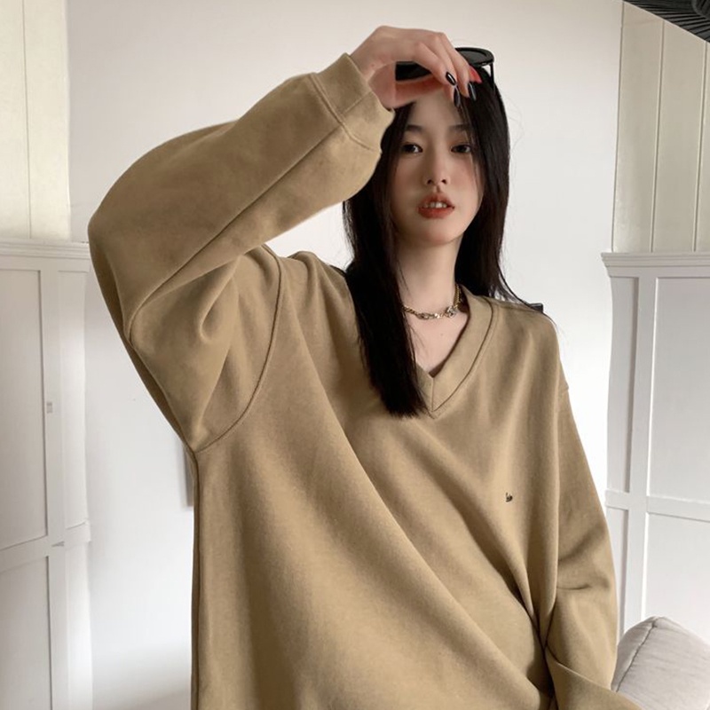 IELGY   Áo sweater Cổ Chữ v Đơn Giản Phong Cách retro Dành Cho Nữ