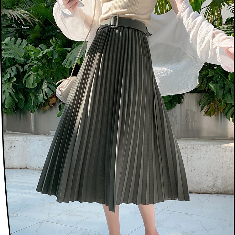 Chân váy dài SUXI dáng chữ A xếp ly phối thắt lưng thời trang xuân hè dễ phối đồ