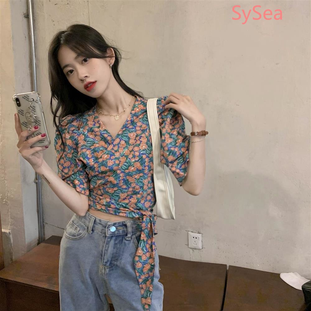 Plus Áo Kiểu Tay Phồng Họa Tiết Hoa Thời Trang Mùa Hè Pháp