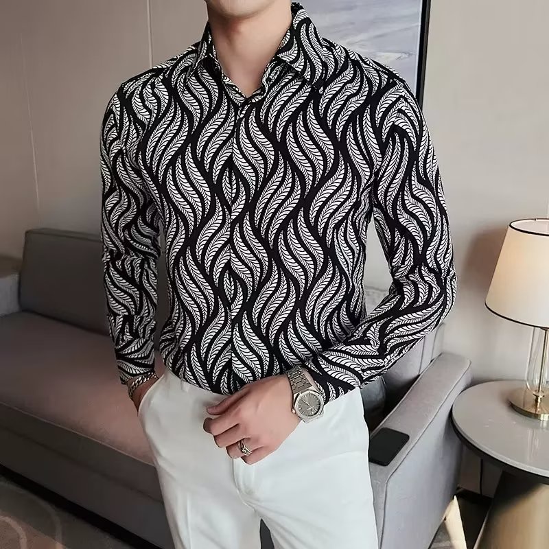 Áo Sơ Mi Tay Dài Dáng Ôm In Họa Tiết Hoa Thời Trang Mùa Thu Cao Cấp Cho Nam m-3xl