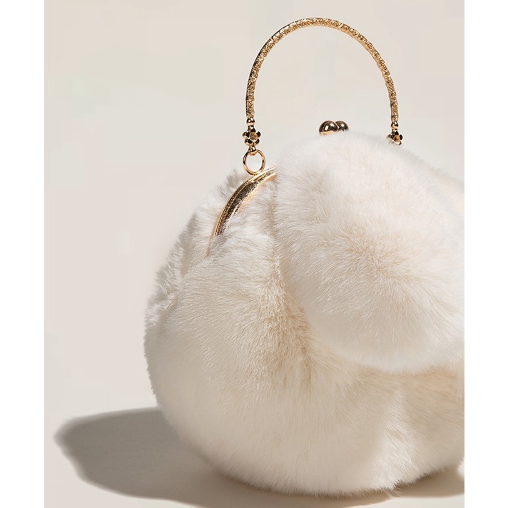Túi Xách Nữ của phụ nữ sang trọng Túi vải lông hình tai thỏ mới，túi đeo lông nhung,Túi Đeo Chéo Hình Tai Thỏ Lông Xù JP5