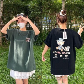 áo thun nữ form rộng tay lỡ chất cotton khô, áo phông cộc tay GAME OVER CÁ TÍNH