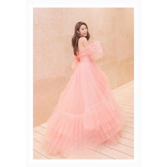 Đầm maxi đầm tiệc lưới phồng trễ vai đuôi tôm nhún tầng cao cấp phong cách công chúa sang chảnh