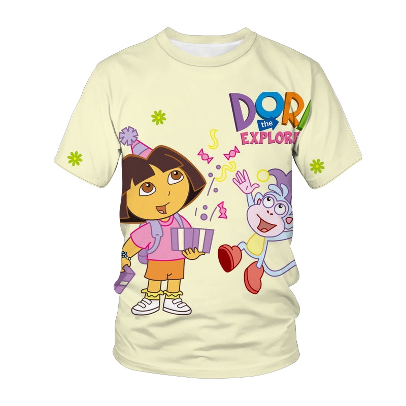 Áo Thun Tay Ngắn In Hoạt Hình Dora Dễ Thương Cho Bé