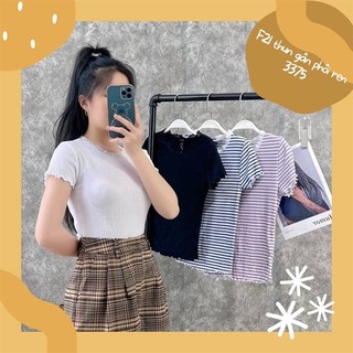 Áo f21 thun gân cổ ren - 3375