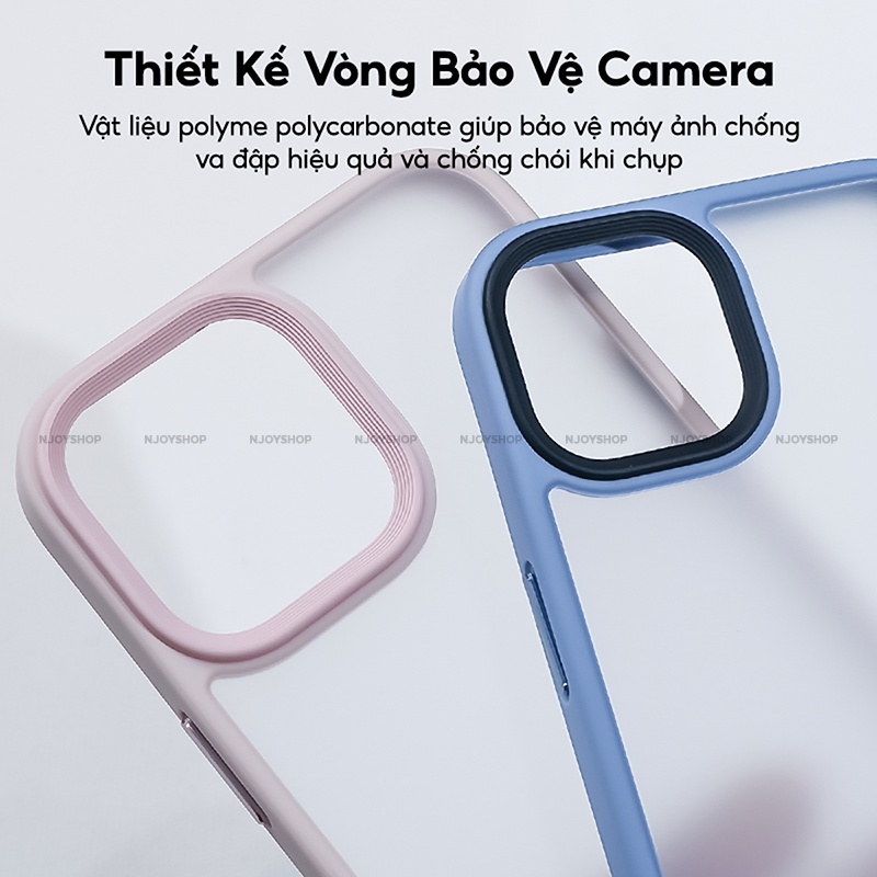 Ốp Lưng Nhám Chống Vân Tay Nút Bấm Kim Loại Viền Màu Cho Điện Thoại IP11/12/13/14 Pro Max Likgus Njoyshop