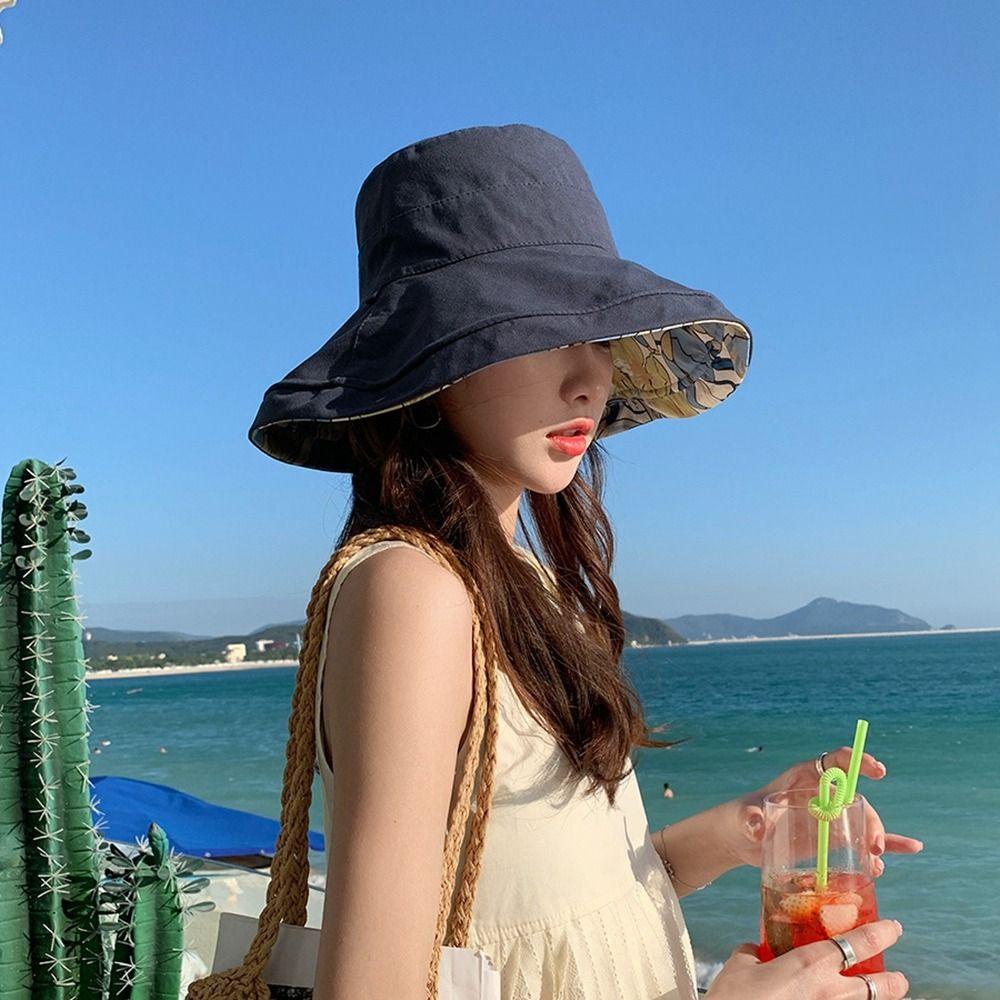 IVORY Nón Tai Bèo Cotton Hai Mặt Chống Tia Cực Tím In Họa Tiết Hoa Phong Cách Hàn Quốc Cho Nữ