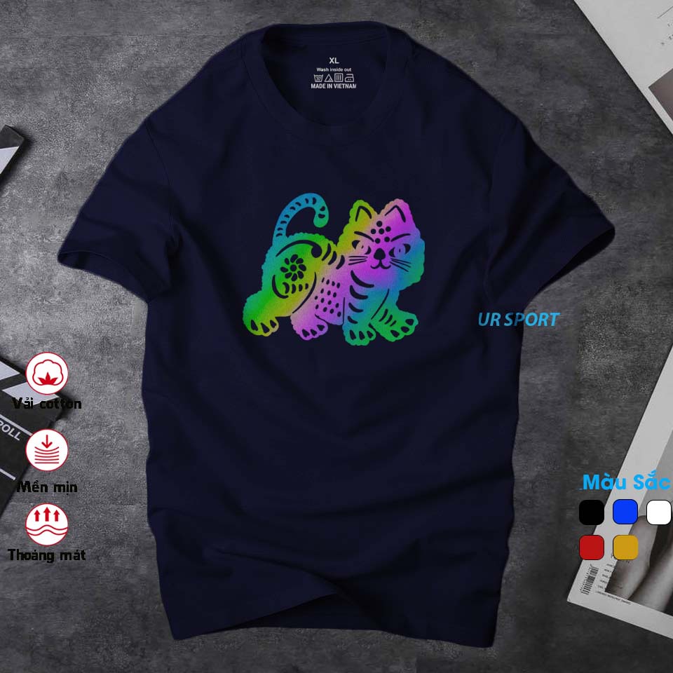 Áo thun nam cỏ tròn con mèo phản quang 7 màu cá tính | ur sport