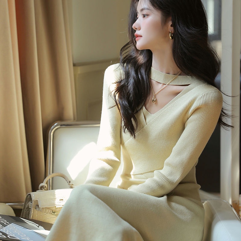 Đầm Dệt Kim Tay Dài Dáng Ôm Thời Trang Thu Đông Dành Cho Nữ