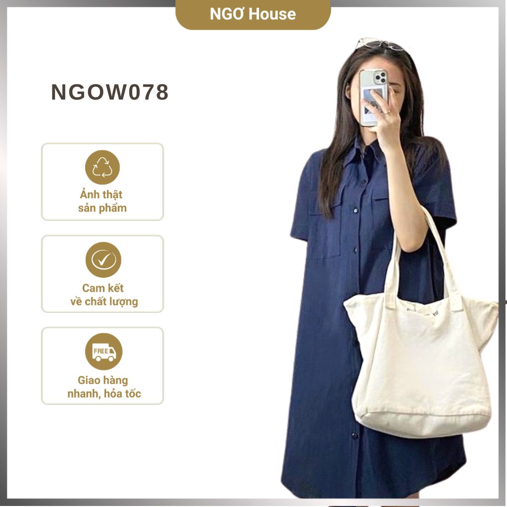Muha Dress - Váy sơ mi tay ngắn basic dáng suông chất liệu tự nhiên
