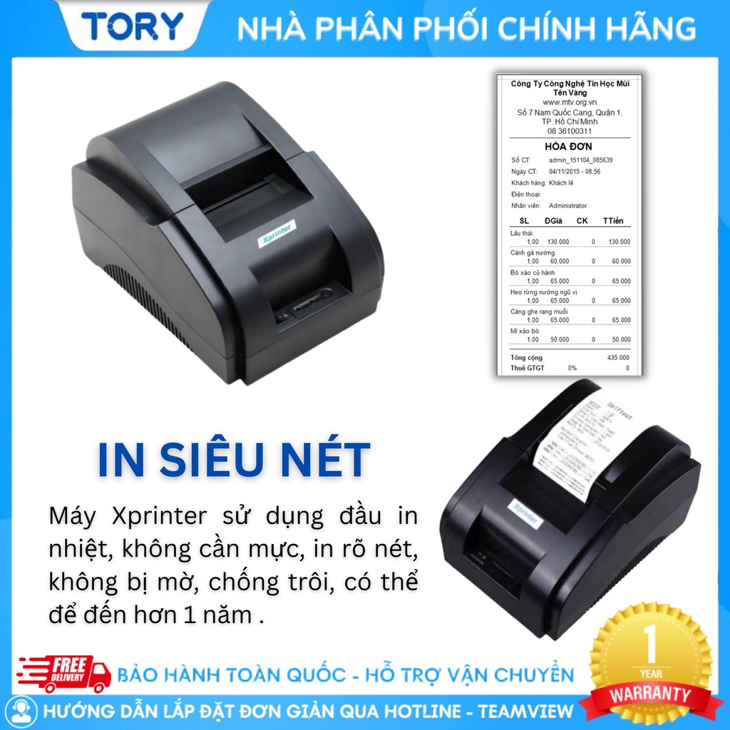 Máy in hoá đơn, in bill Xprinter 58iiL khổ giấy 58mm kết nối điện thoại bảo hành 12 tháng