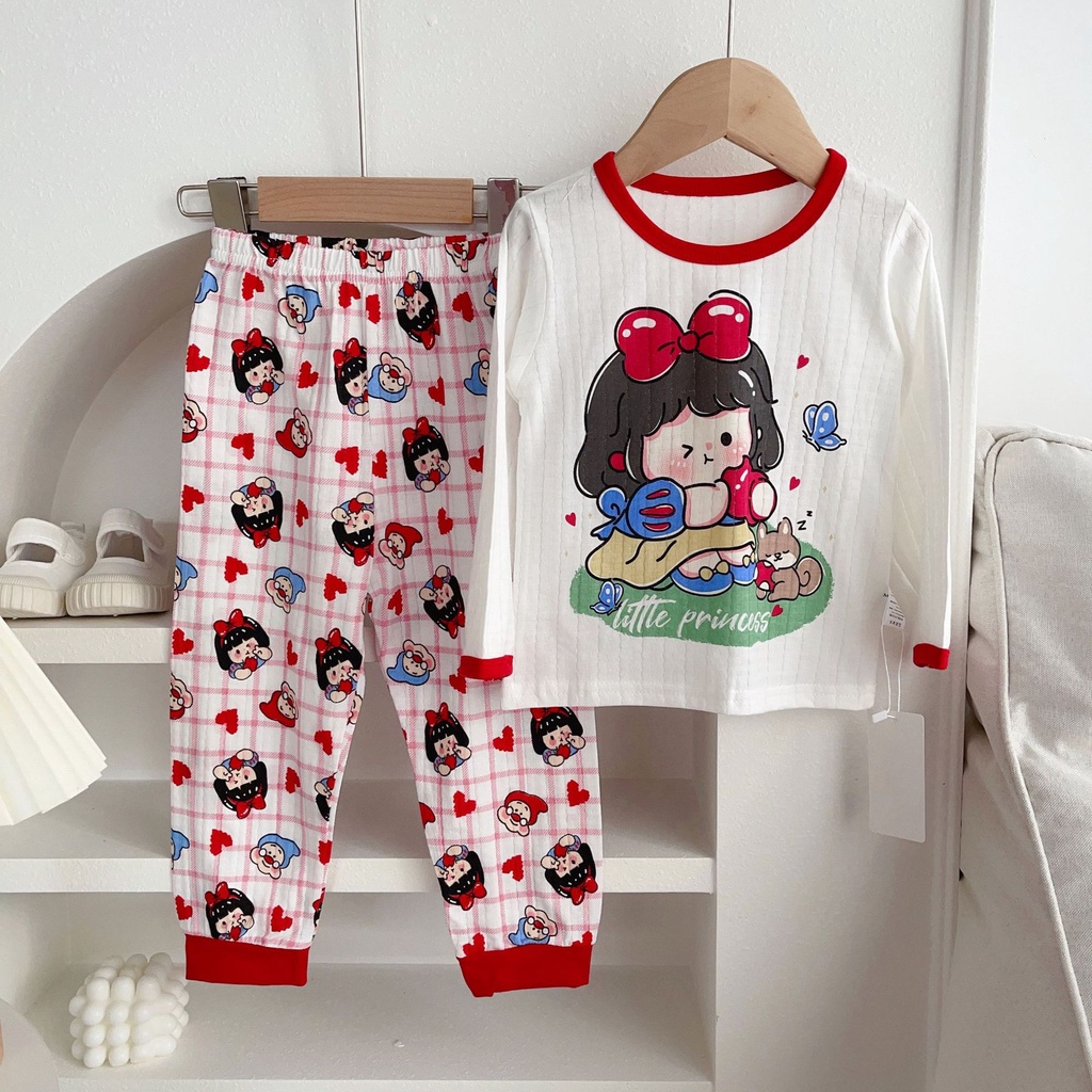 Bộ Đồ Ngủ Tay Dài Chất Liệu Cotton Thoáng Khí In Họa Tiết Hoạt Hình Dễ Thương Thời Trang 2023 Cho Bé