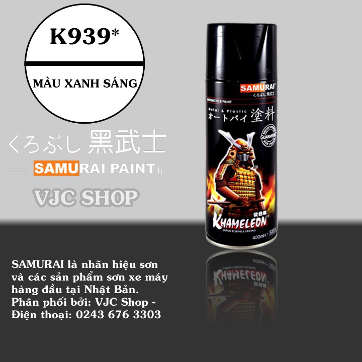 Chai sơn xịt sơn xe máy SAMURAI Mã K939* màu xanh sáng - VJC SÀI GÒN