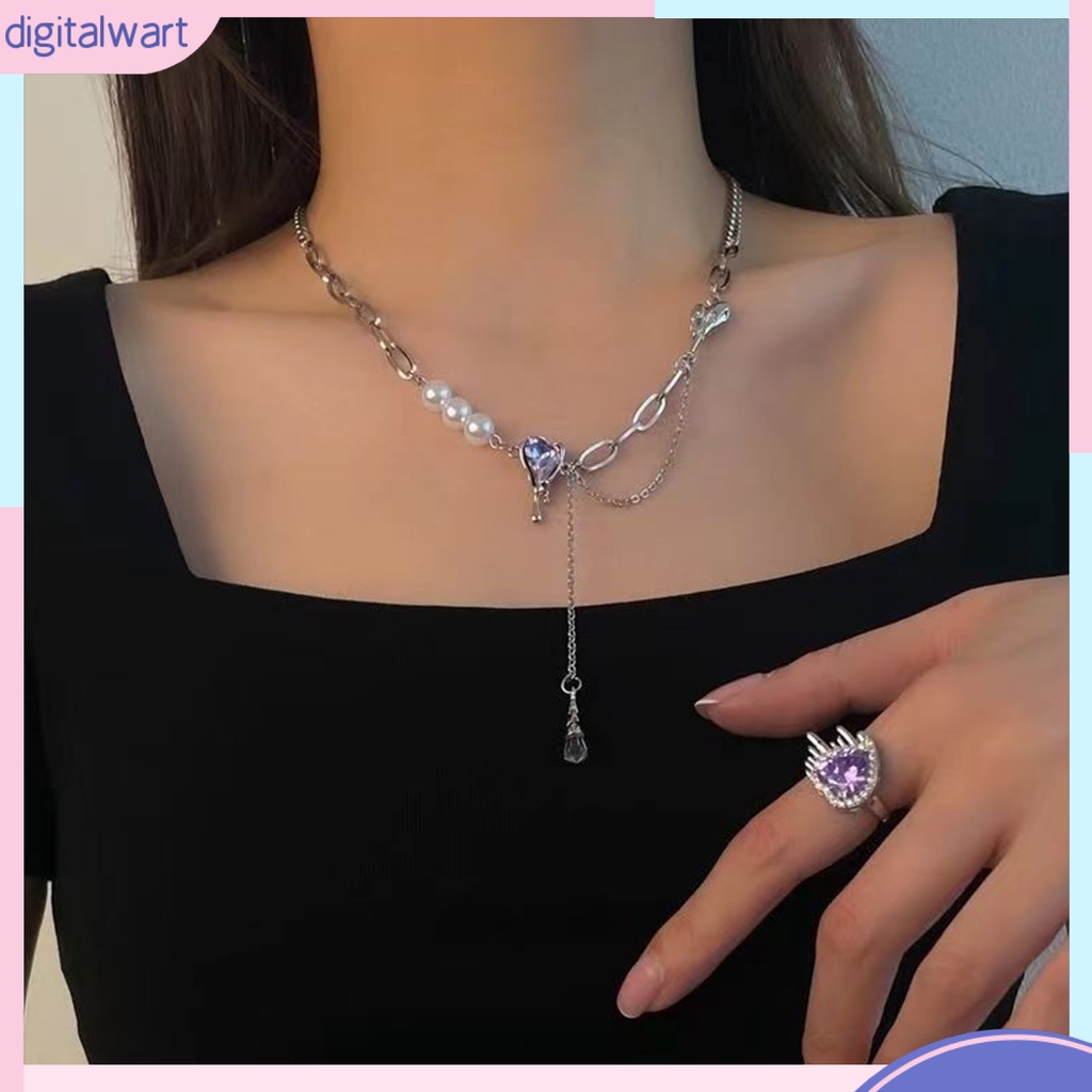 [DIWA] Vòng cổ Mặt Hình Trái Tim Đính Pha Lê Giả Phối Tua Rua Mạ Điện Trang Trí Phong Cách Cuộc Sống Hàng Ngày