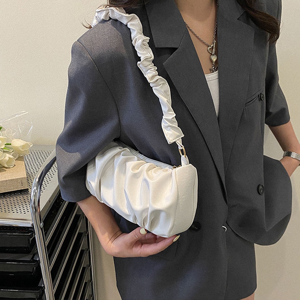 Có thể bán buôn Túi Đeo Vai Nữ Xếp Ly Độc Đáo Thiết Kế Dây Nửa Chuỗi Tinh Tế Cá Tính Cầm Tay Sát Nách Ilikebag Hàng giao ngay