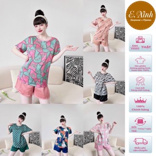 Set bộ đùi mặc nhà, dạo phố thiết kế in 3D - Set quần đùi cổ tròn mặc nhà thoáng mát