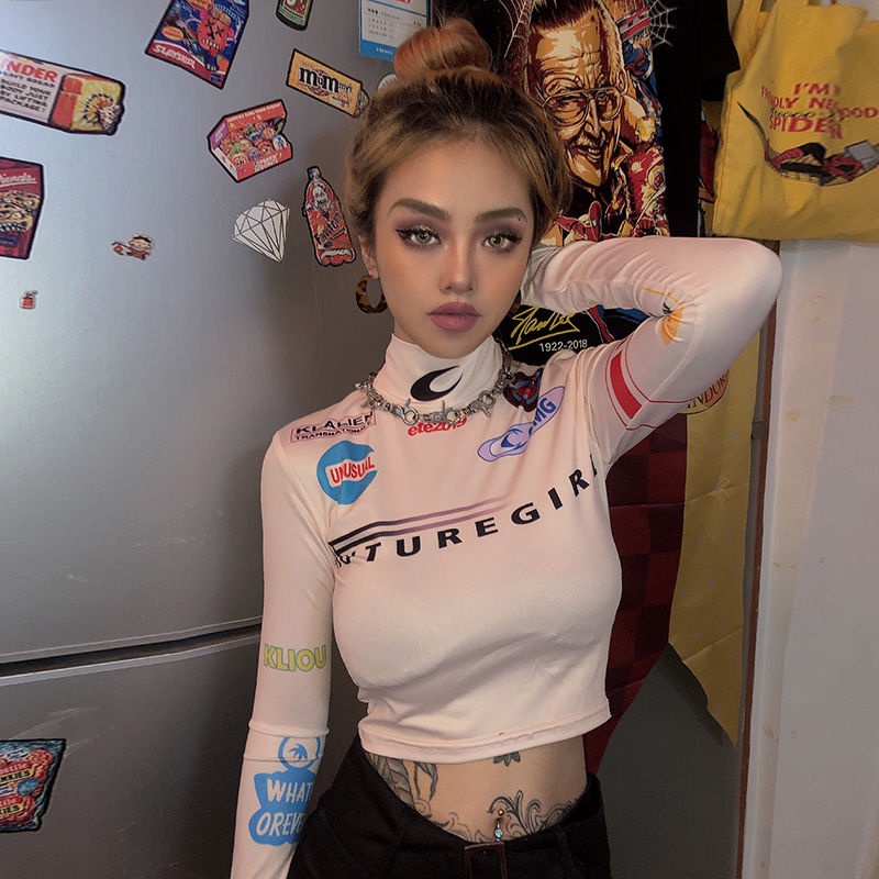 Áo Croptop Tay Dài Cổ Cao Thời Trang Trẻ Trung Cho Nữ