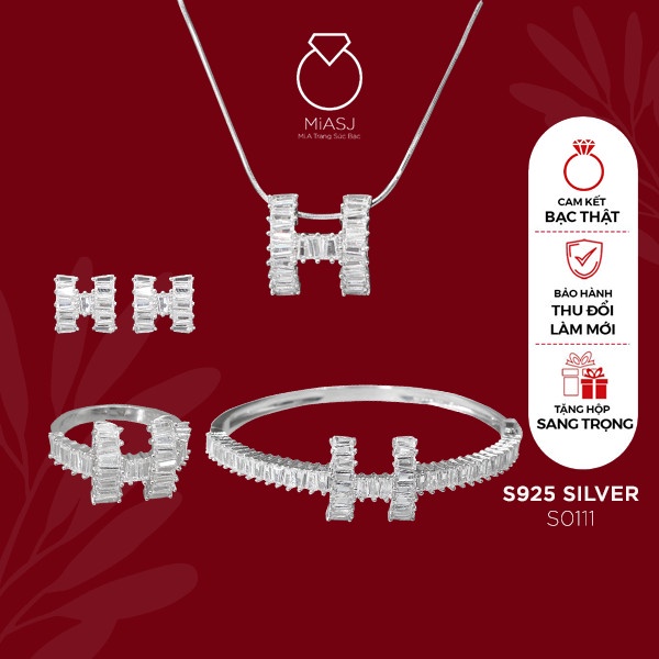 Set bộ 4 món nạm đá CZ cao cấp miễn phí Xi Kim | MiASJ Trang sức bạc