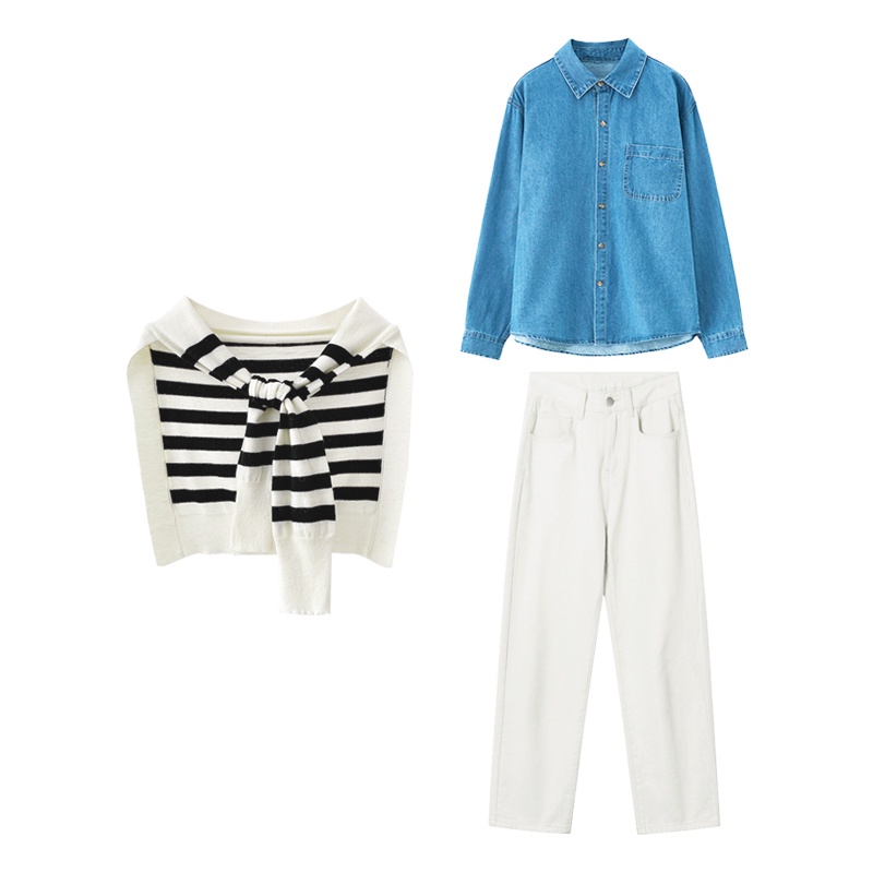 Bộ Áo Sơ Mi Dáng Rộng + Quần Jean Lưng Cao Thời Trang Mùa Thu 2023 Cho Nữ