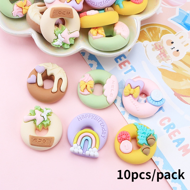 Set 10 Kẹp Tóc Hình Bánh Donut Hoạt Hình Diy Bằng Nhựa Resin