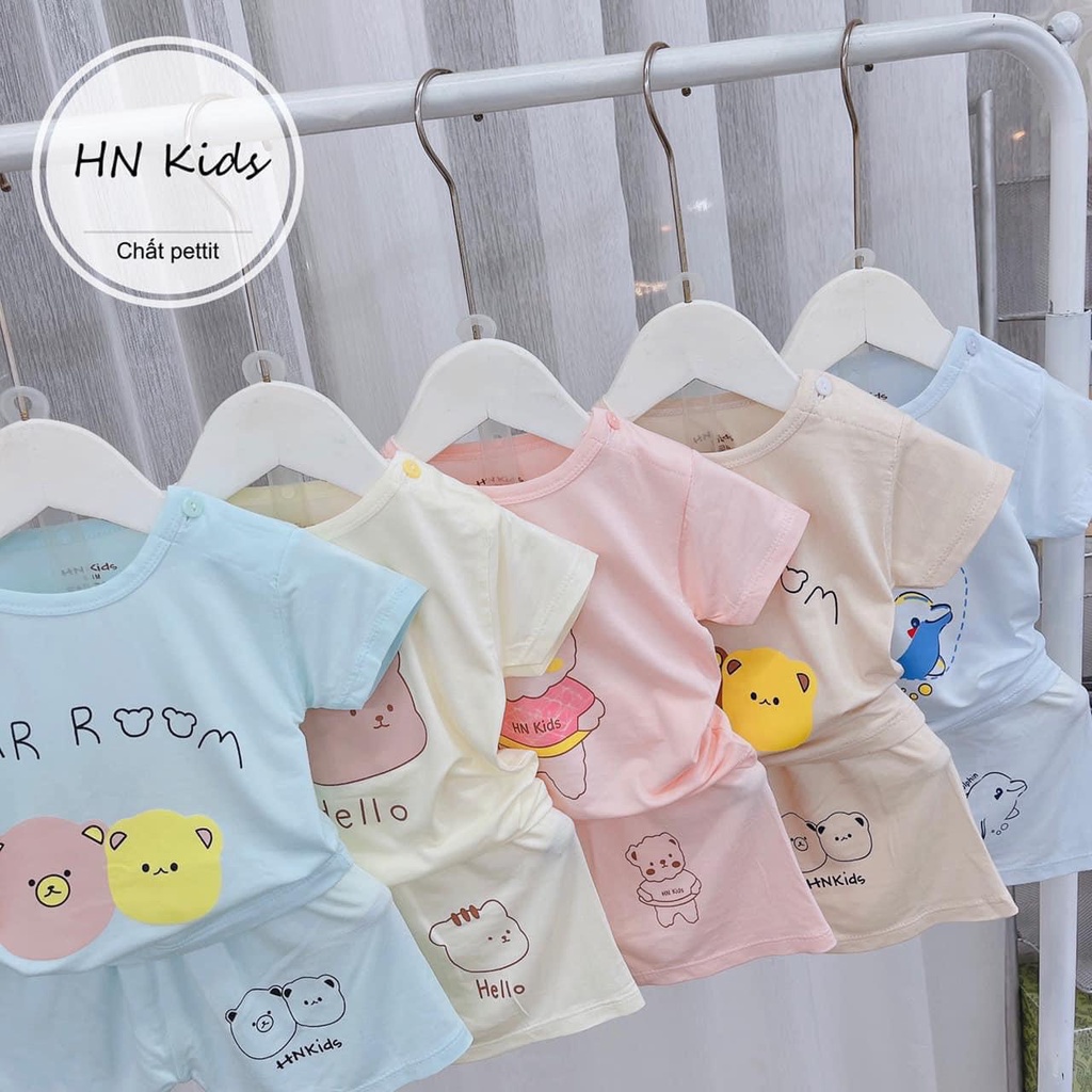 Bộ cộc thun lạnh cài vai HNKids bé trai, bé gái 3-13kg