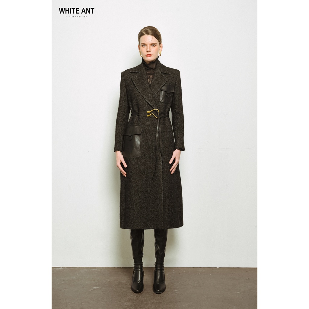 Măng Tô Dáng Lỡ Chất Liệu Dạ Len Phối Túi Da Hàng Thiết Kế Cao Cấp Nữ White Ant AYA A-LINE COAT 150329001
