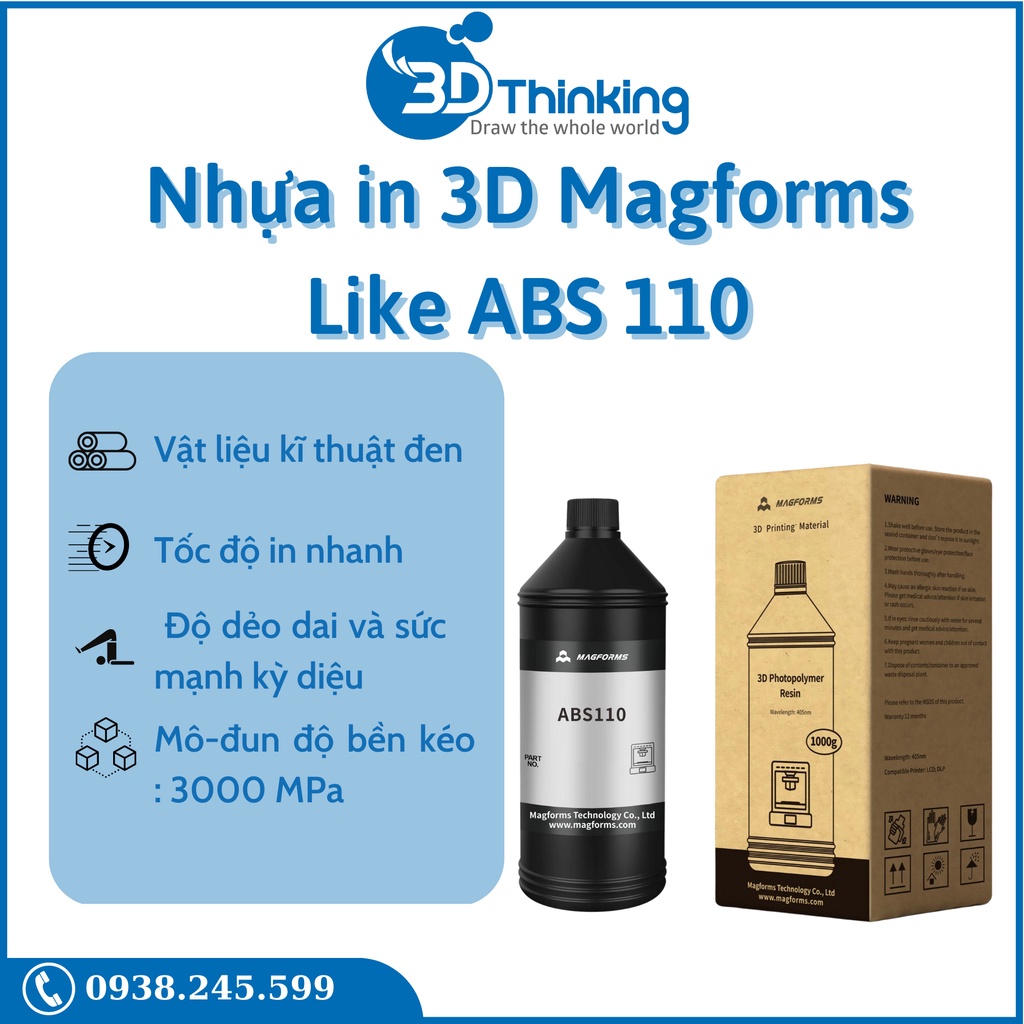 Nhựa in 3D Magforms ABS 110 ( Siêu Cứng, có thể khoan, bắt  vít )