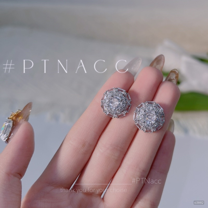Bông tai, khuyên tai xi bạc kim đính đá paguet dáng tròn siêu sáng .PTNACC.
