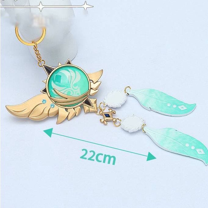 Móc Khóa Kim Loại Hình Lông Vũ Phát Quang NS3 Genshin Va Chạm Venti Kamisato Ayato