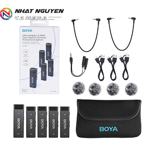 BY-W4 - Micro Thu Âm Không Dây BY W4 Micro Wireless ( 4TX + 1RX) 4 người nói - Bảo hành 12 tháng
