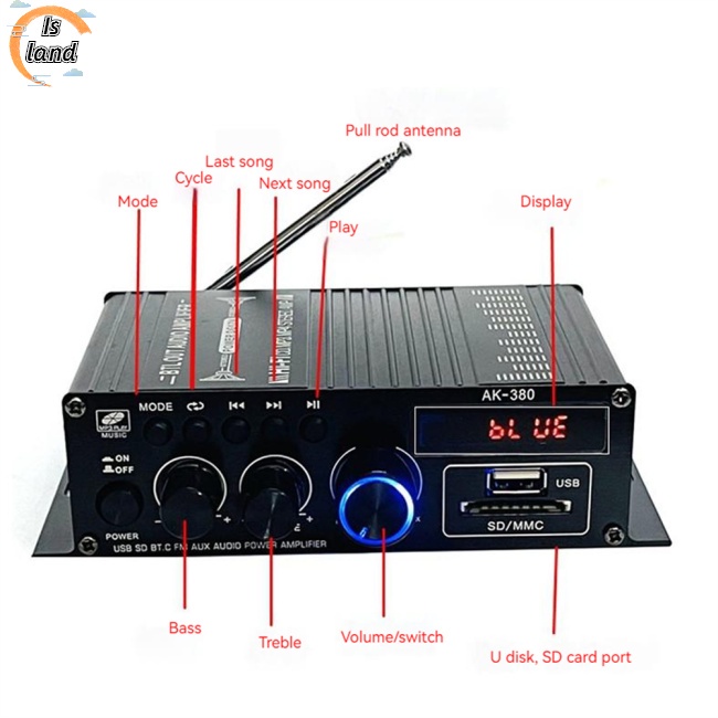 Bộ Khuếch Đại Âm Thanh Không Dây Ak-380 Bluetooth 5.0 2.0 Chuyên Dụng