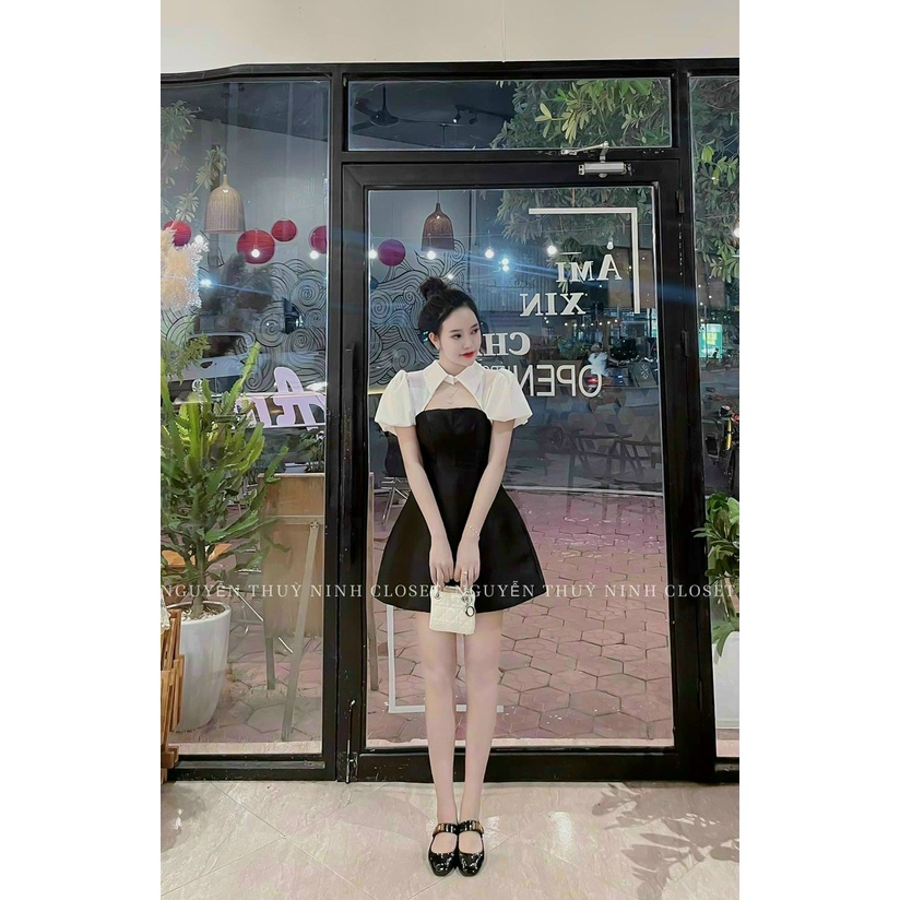 Đầm váy babydoll chân xòe xẻ cổ dễ thương cho các nàng mặc đi chơi , tiệc siêu xinh nha