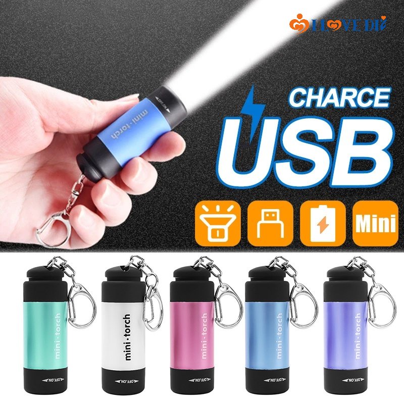 Đèn Pin Mini Sạc USB Chống Thấm Nước Có Móc Khóa Tiện Lợi