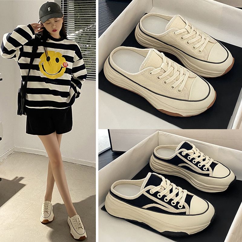 Dép Bít Mũi Vải Canvas Đế Dày Tăng Chiều Cao Thời Trang Mùa Hè Hàng Mới 2023 SH3782