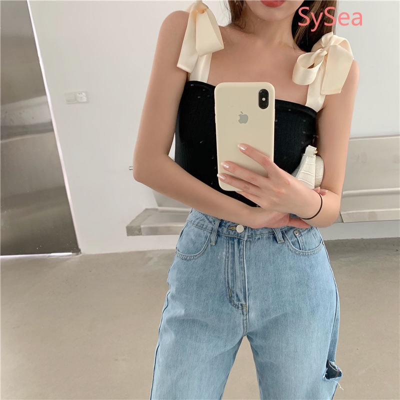 Áo Hai Dây Sát Nách Đính Nơ Quyến Rũ Cho Nữ