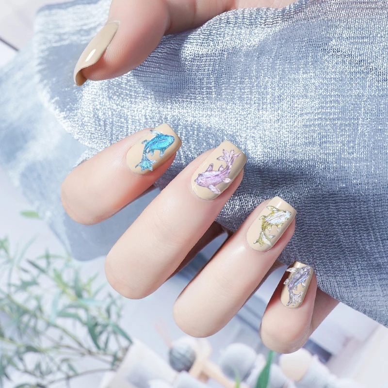 Set 100 Hình Dán Móng Tay 3d Trong Suốt Hình Cá Vàng Cực Quang