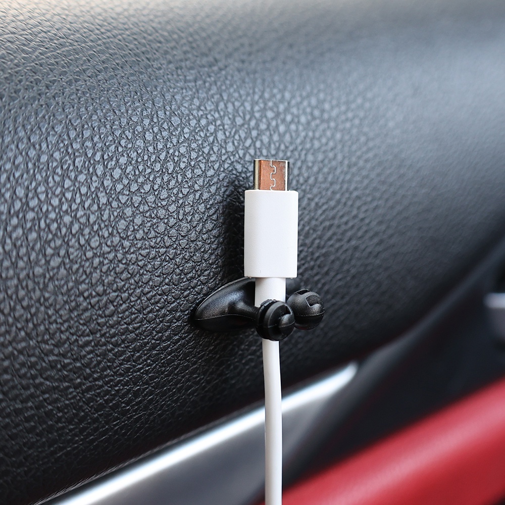 Móc Treo Dây Cáp Dữ Liệu Xe Hơi Màu Đen Tự Dính Mini