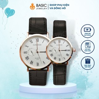 Đồng hồ cặp đôi nam nữ Casige dây da thời trang cao cấp mặt số La Mã Basic Jewelry DH25