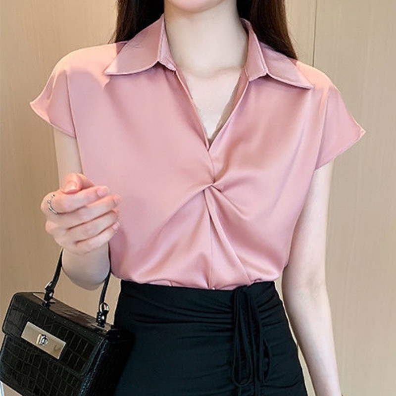 Áo Sơ Mi Ngắn Tay Dáng Ngắn Màu Hồng Thời Trang Cho Nữ