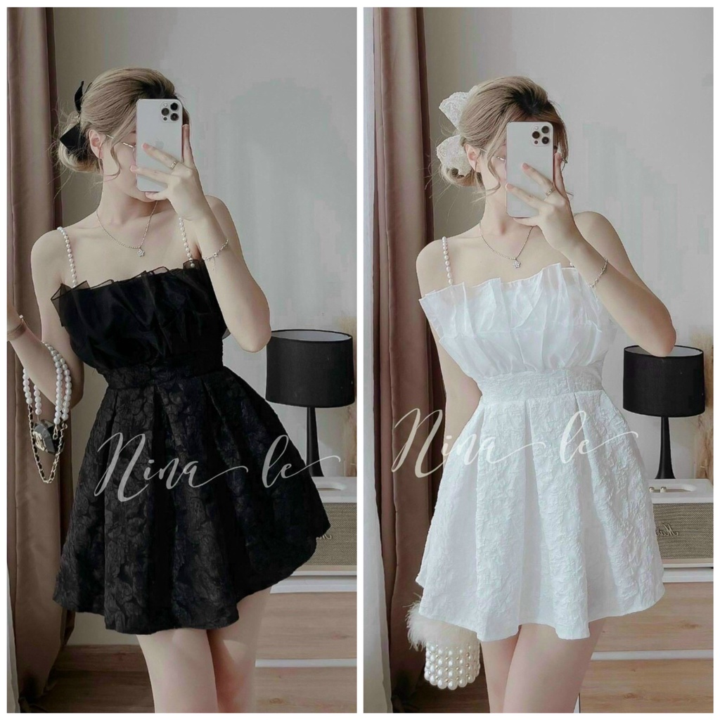 Váy đầm nữ dáng xòe hai dây đính ngọc siêu đáng yêu Thời Trang Nữ Tiểu Thư Sang Chảnh Thanh Lịch