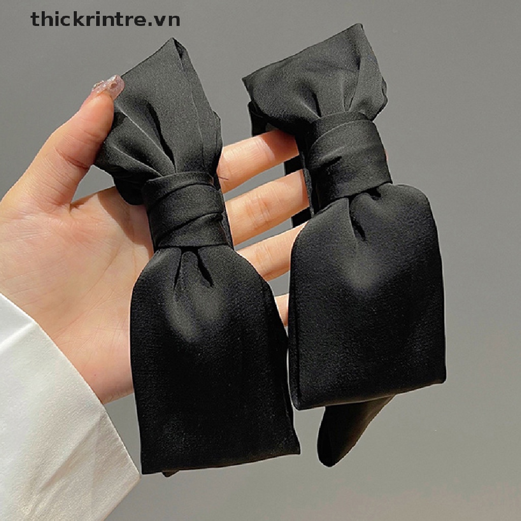 Băng Đô Cài Tóc Đính Nơ Lớn Màu Trơn Chống Trượt Thời Trang Cho Nữ